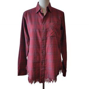 Current Elliott Womens Red Metallic Gold Plaid Prep School Fringe L/S Top 1 (S)